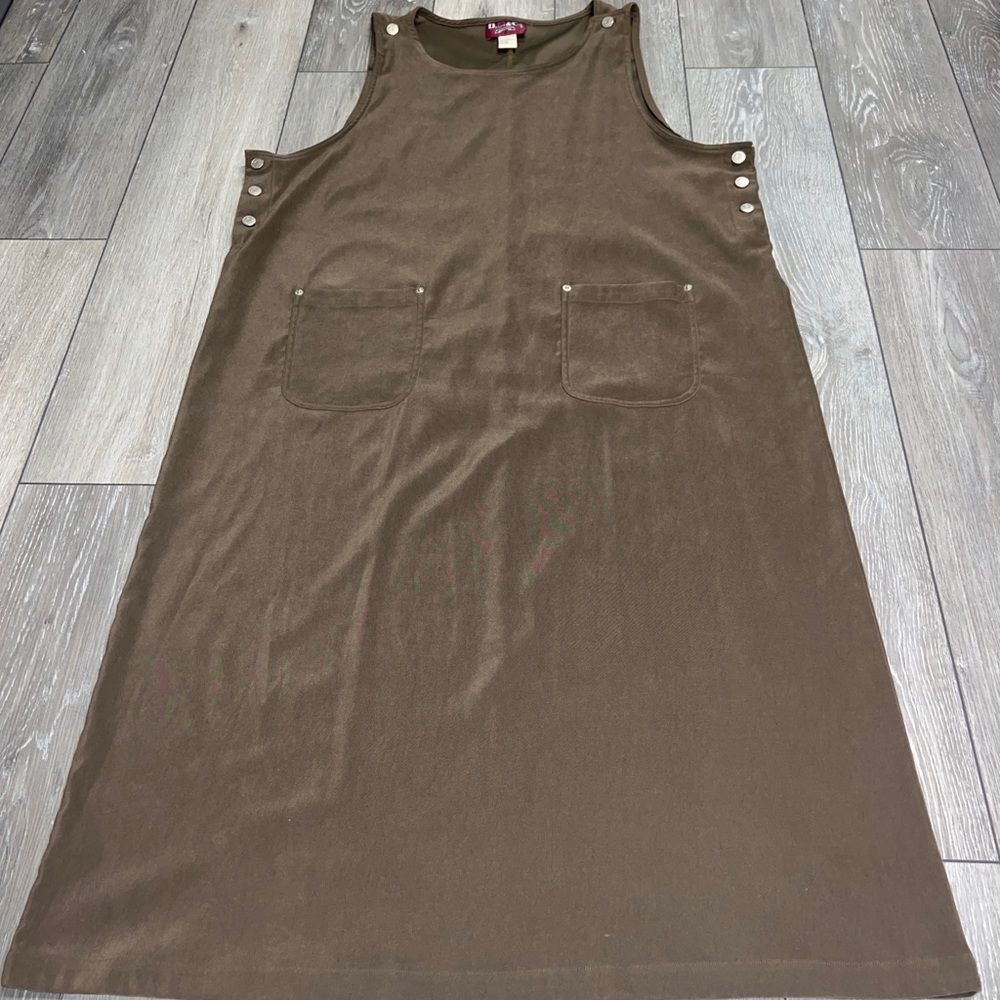 Vintage Denim & Co Overall Dress Plus size 2x Brown Long Maxi Stretch w/ pockets